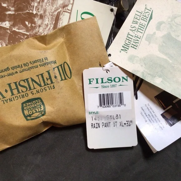 C.C. Filson Foul Weather Rain Pants Cover Cloth Oil Finish Tin Wind Repel XL Vtg